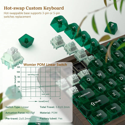 Womier WD75 QMK/VIA Gaming-Tastatur aus Holz, 8000mAh, kabellose mechanische Custom-RGB-Tastatur mit Tri-Mode und Hot-Swap-Funktion