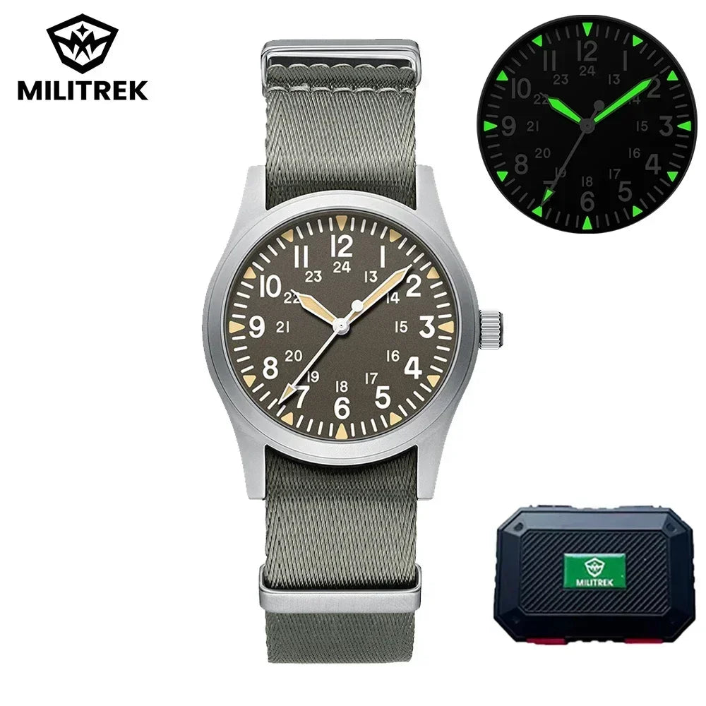 MILITREK 2026 New Military Retro Men's VH31 Quartz Watch 37mm Sapphire Stainless Steel 100m Waterproof C3 Luminous Watch for Men