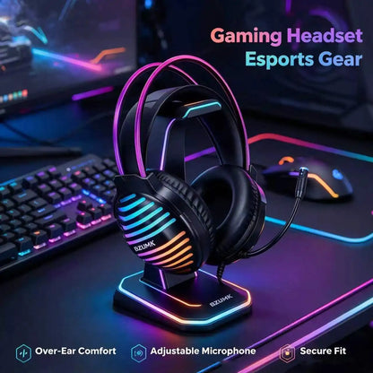 Casque de jeu filaire BZUMK H1, son surround 7.1 RGB, haut-parleurs de 50 mm, casque supra-auriculaire avec micro pour PC, PS4, PS5, ordinateur portable