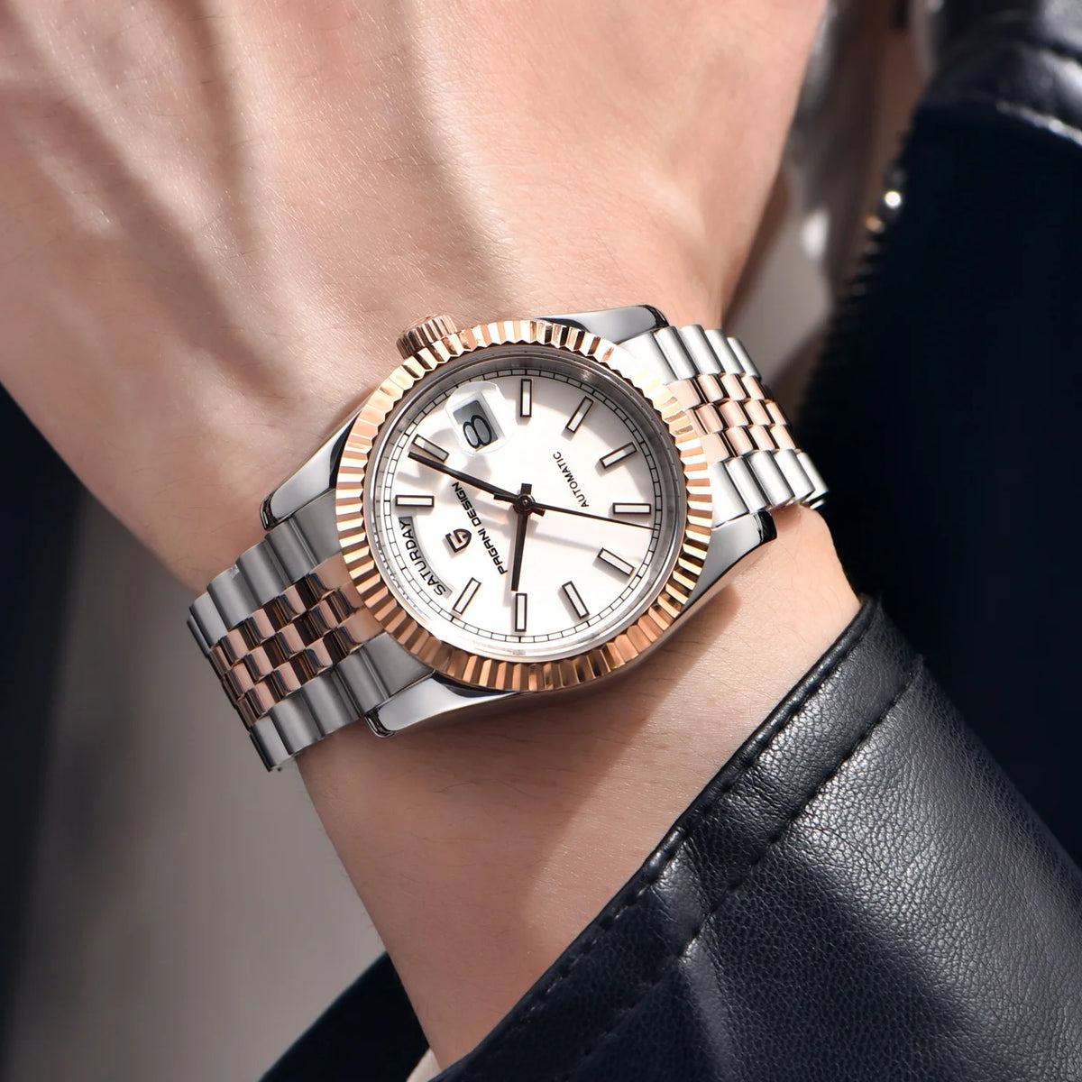 PAGANI DESIGN Luxe herenhorloge met saffierglas, lichtgevende wijzers, roestvrij staal, week- en datumweergave, mechanisch, waterdicht, ST16 herenhorloge
