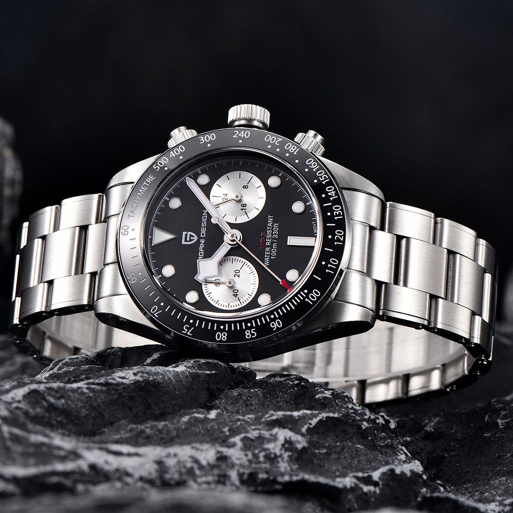 PAGANI DESIGN ‘Panda’ Men’s Watch – Luxury quartz chronograph, water-resistant, sapphire crystal with anti-reflective coating, luminescent sports watch