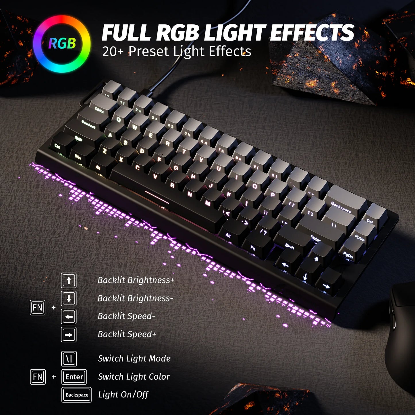 ATTACK SHARK X68 HE Rapid Trigger Magnetic Keyboard 8KHz Wired Gaming Keyboard, 60% RGB Hall Effect Keyboard with 0.01mm RT Accuracy, Snap Tap & DKS for PC/Mac