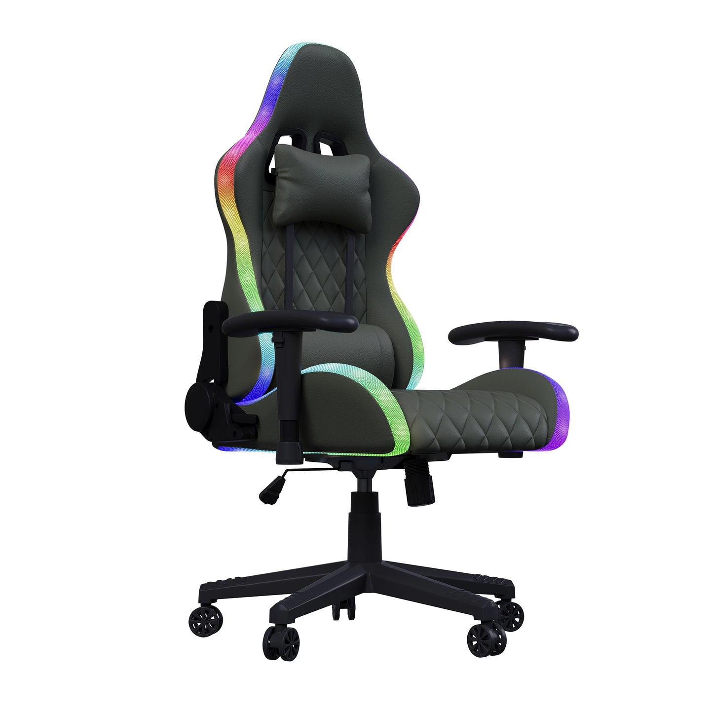 Fangange Gaming Chair with Massage Function, Adjustable backrest, Computer Chair, with ambient light, Lumbar Cushion, Pillow, 150 KG