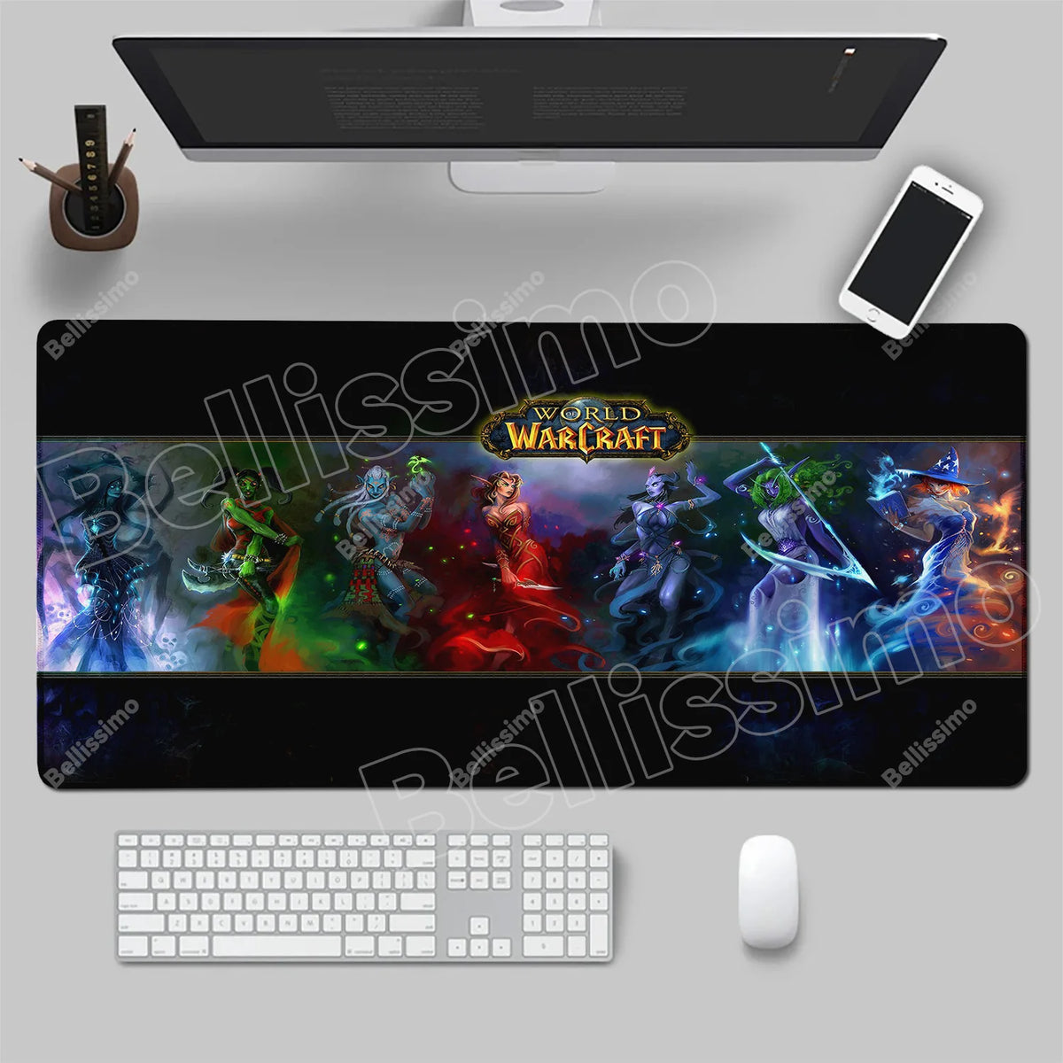 World Of Warcraft 90x40 stor spelmusmatta för spelbord, spelunderlägg för CS:GO, naturgummimatta, Grande Gamer XXL, datormusmatta
