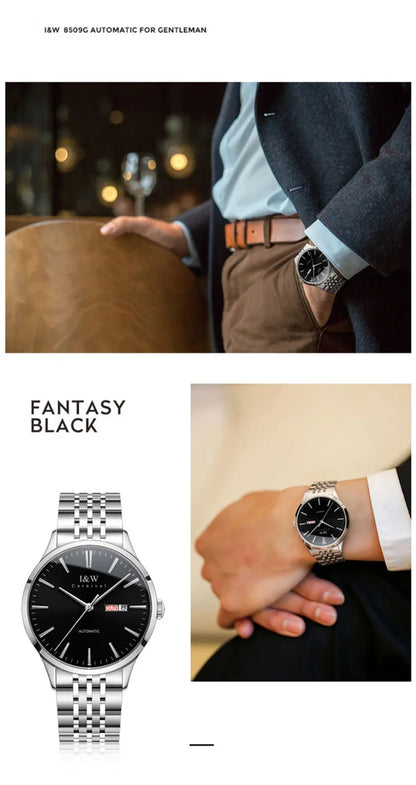 Carnival High-end Series I&W Brand Automatické mechanické hodinky Pánske vodotesné hodinky Oceľ 316L Safír Pánske hodinky na biznis