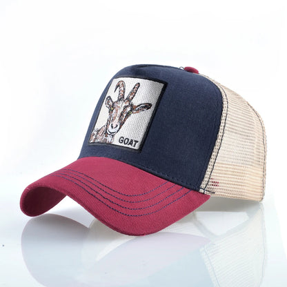Cappellino trucker fashion con patch ricamata con capra, snapback da baseball quattro stagioni per uomo e donna, cappello con visiera regolabile