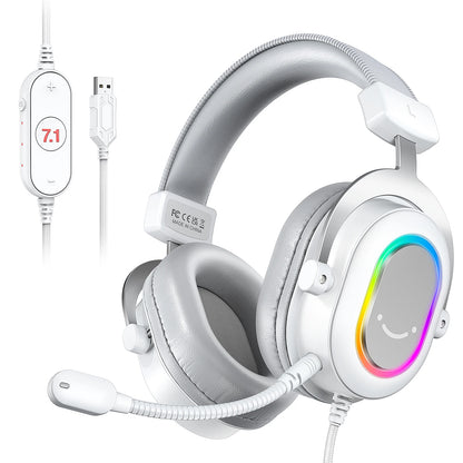 Casque de jeu FIFINE RGB avec son Surround 7.1/3-EQ/MIC, casque sur l'oreille avec contrôle en ligne pour PC PS4 PS5 Ampligame-H6W
