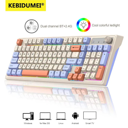 Dual Bluetooth Keyboard 2.4G Wireless Keyboard RGB Backlight Rechargeable Gaming Keyboard For MacBook iPad Tablet PC Accessories