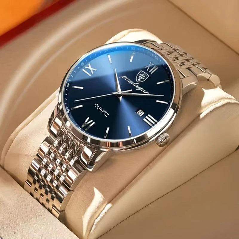 Reloj de hombre POEDAGAR Business de cuarzo, acero inoxidable, resistente al agua, fecha luminosa, reloj de pulsera de lujo informal para hombre