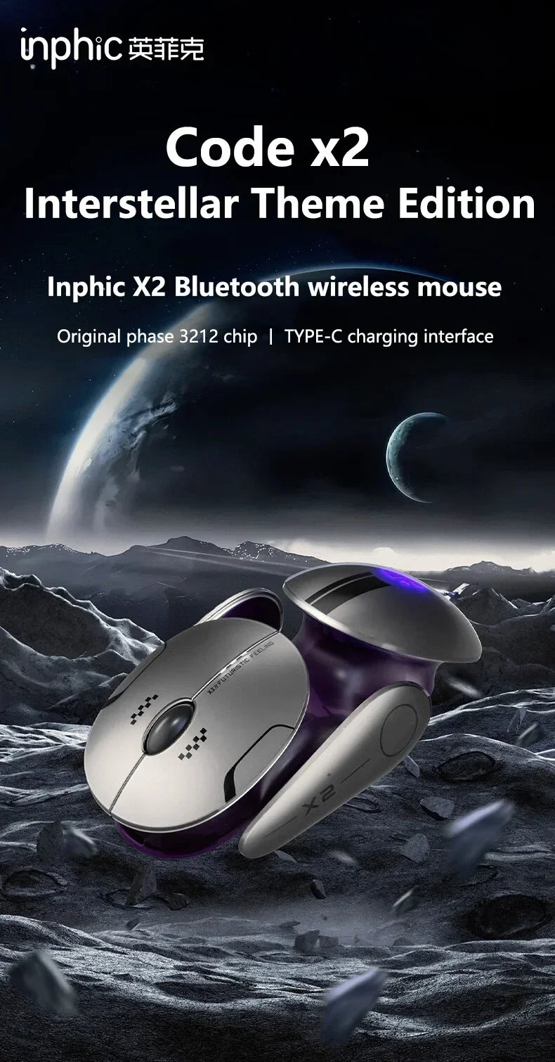Mouse wireless Bluetooth in metallo Inphic X2 tri-mode, silenzioso, ricaricabile, e-sport, retroilluminato, per gaming, PC e laptop, idea regalo