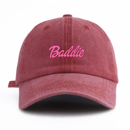 1pc Baddie Print Washed Baseball Cap for Adults,  Minimalist Retro Style Casual Soft Adjustable Dad Hat, Perfect As Gift