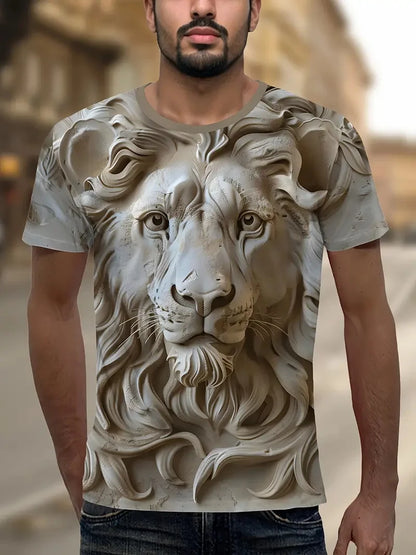 3D Plus Size Ανδρικά T-shirt με τύπωμα λιονταριού, καλοκαιρινά κοντομάνικα T-shirt με στρογγυλό λαιμό για άνδρες, Νέα σειρά με ζωικά μοτίβα λιονταριού, T-shirt και μπλούζες