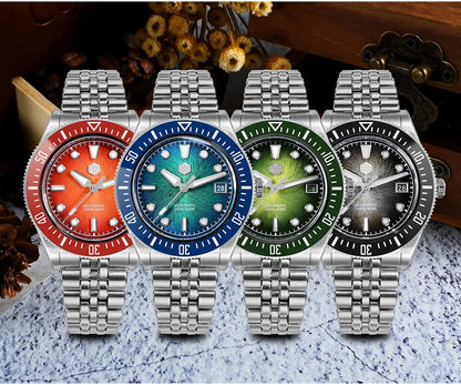 San Martin 40mm Men's Luxury Diver Watch Miyota 9015 Enamel Sunburst Dial Automatic Mechanical Wristwatch Waterproof 200m SN0148