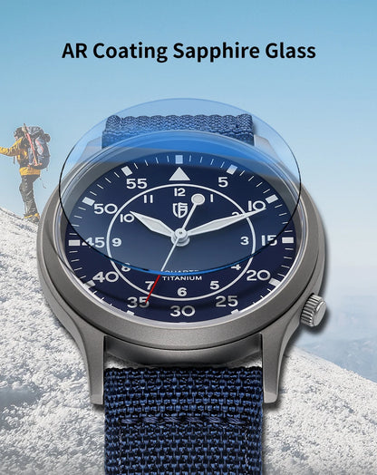 BERNY Titanium herenhorloge met kwartsmechanisme, AR-coating, saffierglas, modieus polshorloge, lichtgevend, VH31, ultradun polshorloge, waterdicht tot 5 ATM