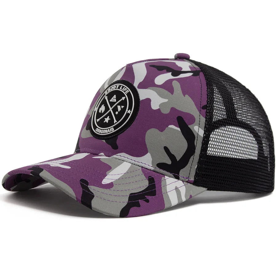 ENJOY LIFE Letter Patch Snapback Hat Camouflage Breathable Mesh Men Hip Hop Baseball Cap Outdoor Casual Sun Hat For Women