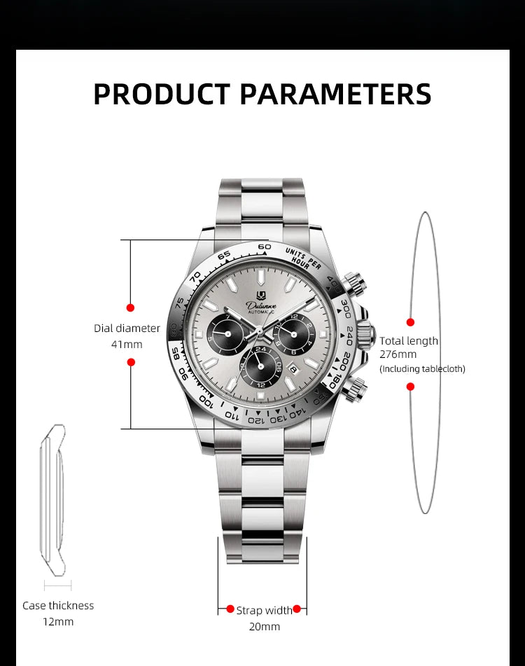2026 NEW Automatic Mechanical Watch Man Silver Business Casual 3ATM Waterproof Multi-functional Men's Watches