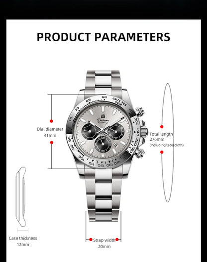 2026 NEW Automatic Mechanical Watch Man Silver Business Casual 3ATM Waterproof Multi-functional Men's Watches