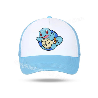Pokemons Baseball Cap Cartoon Anime Charmander Pikachu Squirtle Headwear Summer Adjustable Breathable Mesh Hats Birthday Gift
