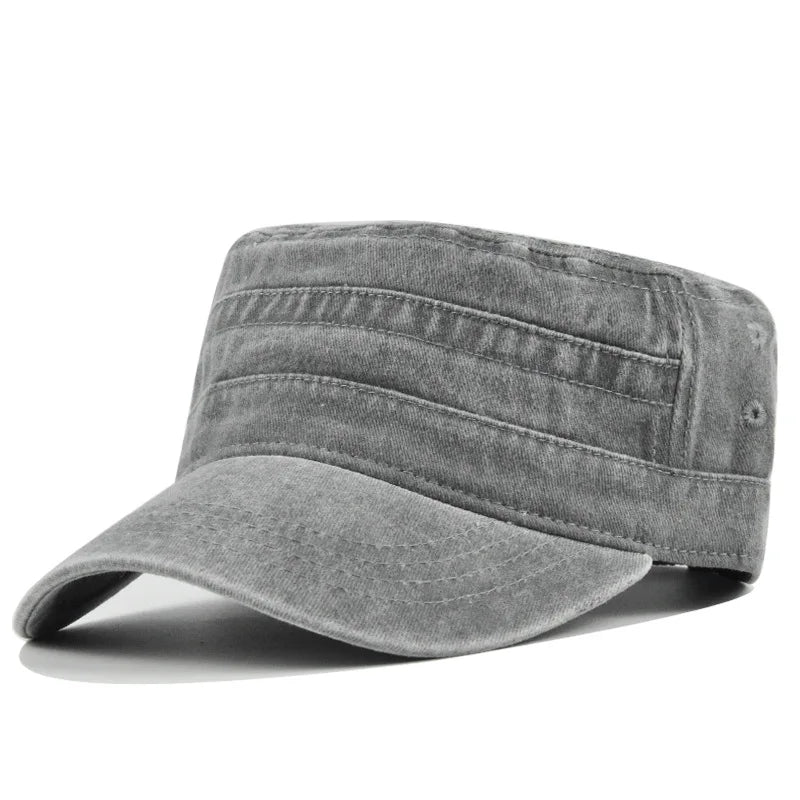 Casual Washed Cotton Flat Top Hat Adjustable Fisher Caps Men Women Cadet Military Cap Unique Design Vintage Cap Four Season ﻿