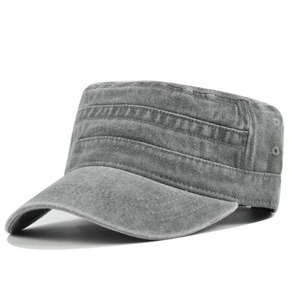 Casual Washed Cotton Flat Top Hat Adjustable Fisher Caps Men Women Cadet Military Cap Unique Design Vintage Cap Four Season ﻿