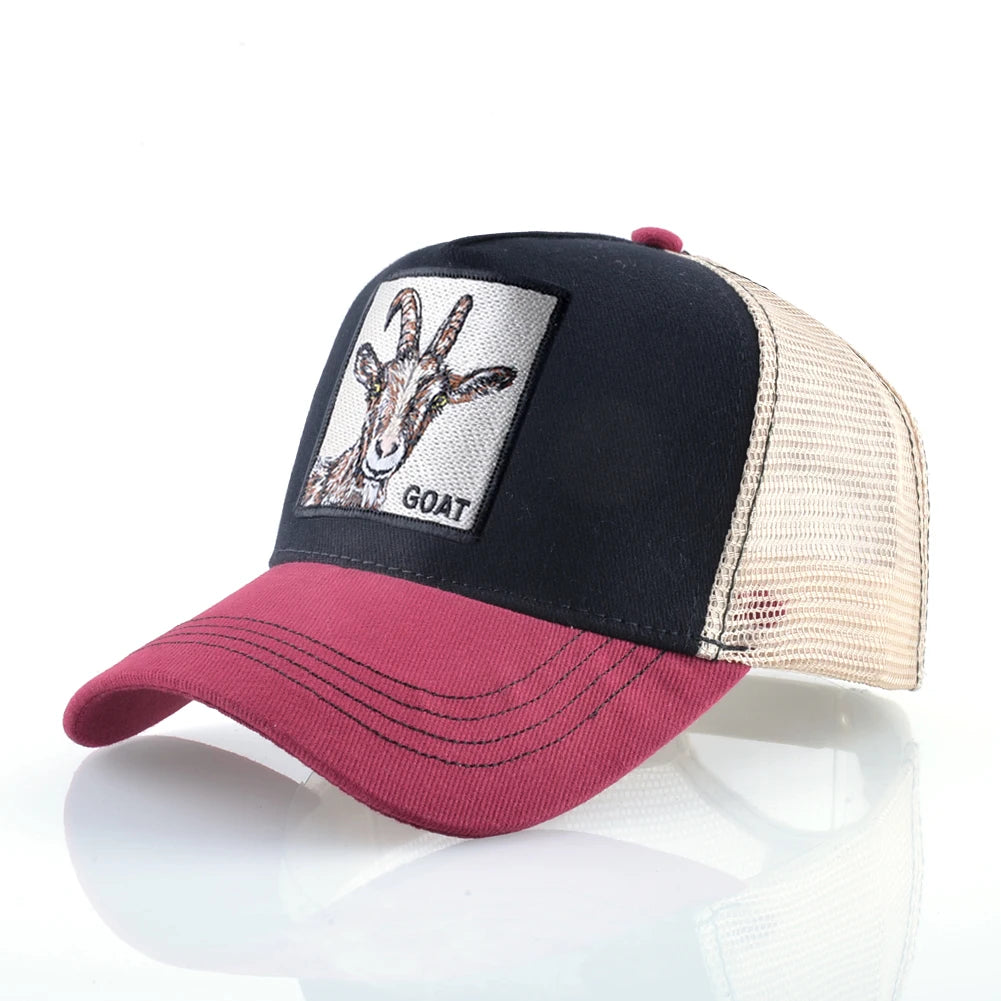 Cappellino trucker fashion con patch ricamata con capra, snapback da baseball quattro stagioni per uomo e donna, cappello con visiera regolabile