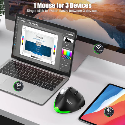 Lefon F33/F26C/F35B Trackball Mouse/Bluetooth Ergonomic Mouse 2.4G Wireless Rechargeable Rollerball Mice for PC Office Drawing