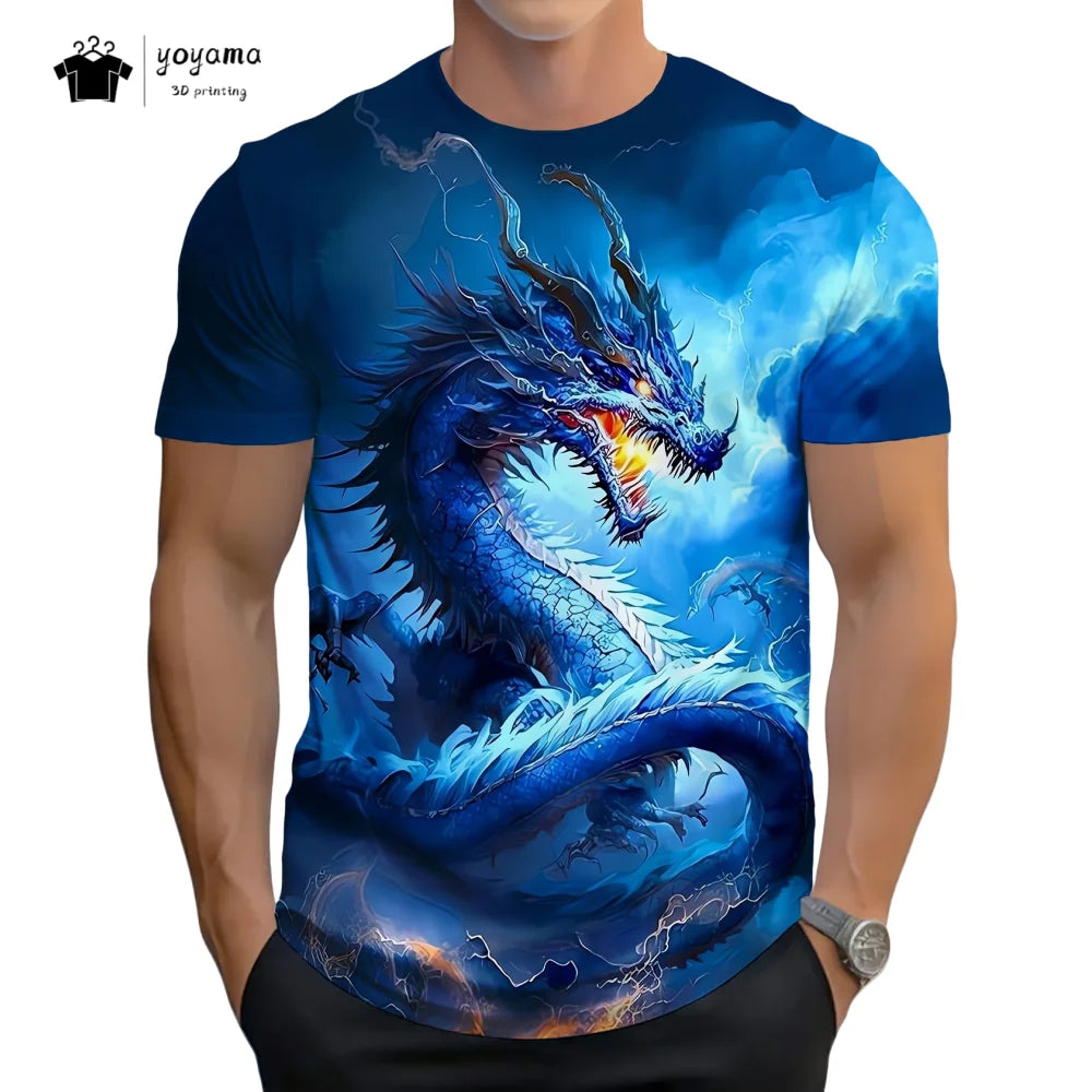 Pánská trička s motivem draka, tričko s krátkým rukávem, módní streetwear, tričko s kulatým výstřihem, trendové zvířecí motivy, 3D tisk, volný střih, univerzální pánské oblečení