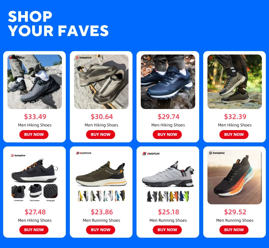 Baasploa Men Hiking Shoes Outdoor Climbing Mesh Breathable Travel Walking Shoes Male Non-Slip Wear Resistant Comfortable Sneakers
