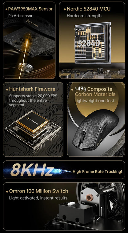 Attack Shark R11 Ultra 8K Carbon Fiber Gaming Mouse, PAW3950MAX, 49g Ultra-Lightweight, Wireless 8000Hz Polling, Tri-Mode