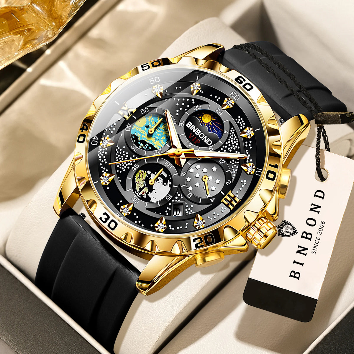 Relojes de cuarzo de lujo BINBOND para hombre, luminiscentes, resistentes al agua, cronógrafo con fecha automática, estilo ejecutivo, deportivo y casual