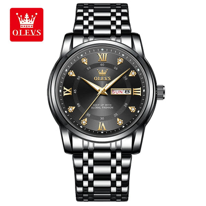 Orologio al quarzo da uomo OLEVS 5513 – Cinturino in acciaio, impermeabile, display illuminato, calendario e giorno della settimana – Orologio elegante e lussuoso, modello originale da uomo