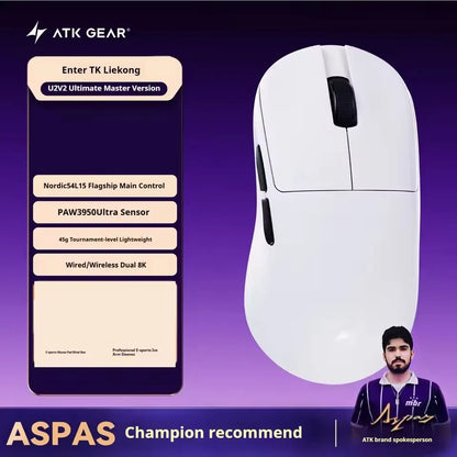 NEW ATK U2 V2 Mini Ultimate Wireless Gaming Mouse Tri-model Lightweight PAW3950 Ultra 8KHz 500mAh Custom Ergonomic E-sports Mouse