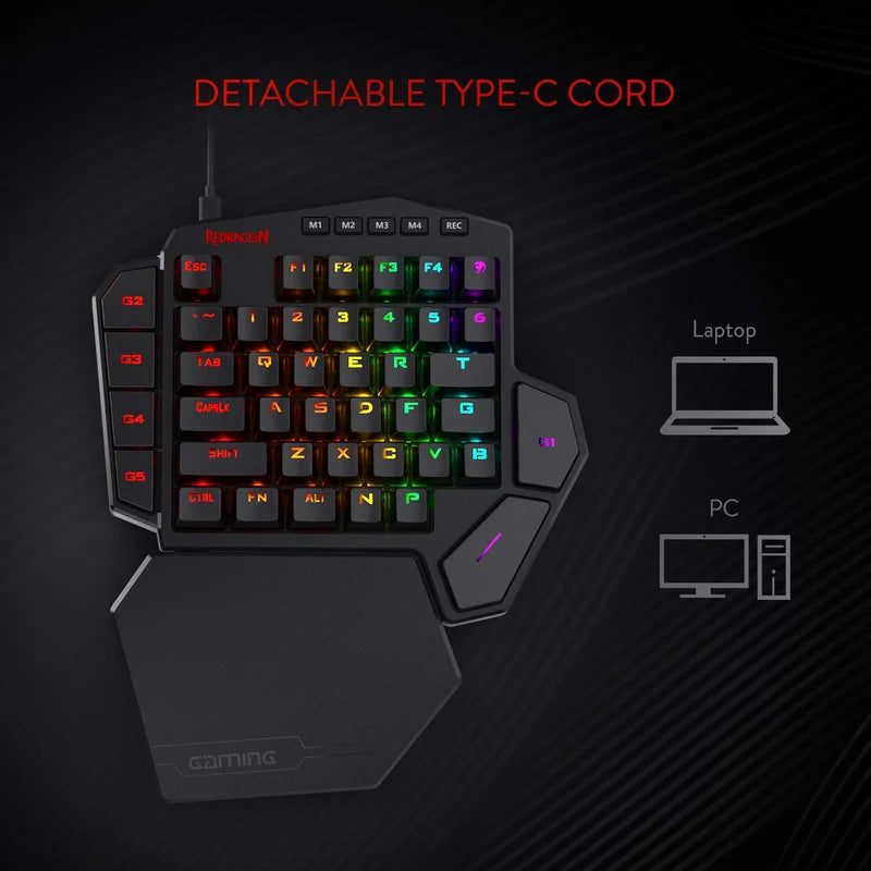 Redragon K585 DITI One-Handed RGB Mechanical Gaming Keyboard, 42-Key Hot-Swappable Gaming Keypad with Wrist Rest, Wired Type-C Professional Gaming Keyboard