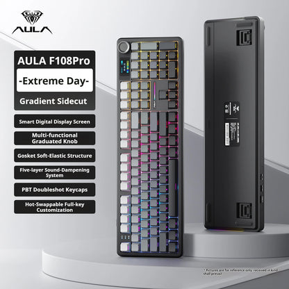 AULA F108 Pro mechanical keyboard 100& layout Bluetooth 2.4G wired gaming keyboard With hot-swappable gasket structure RGB light