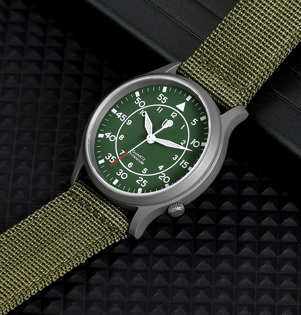 BERNY Titanium herenhorloge met kwartsmechanisme, AR-coating, saffierglas, modieus polshorloge, lichtgevend, VH31, ultradun polshorloge, waterdicht tot 5 ATM