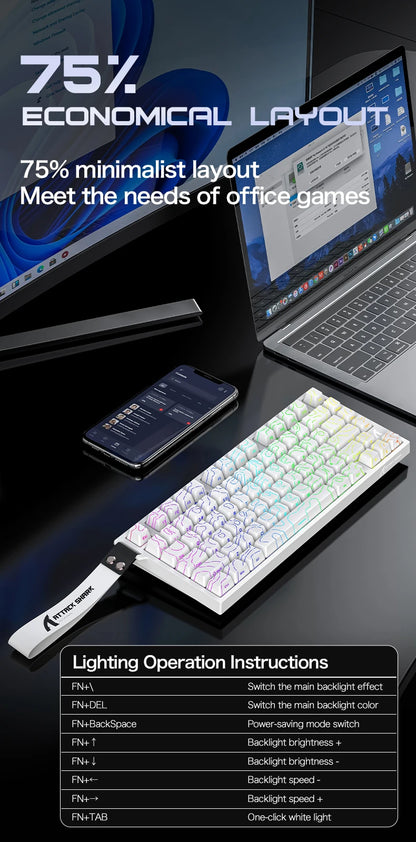 ATTACK SHARK R82 HE 8000Hz Magnetic Switch Keyboard 75% 0.005mm Rapid Trigger Low Latency RGB Hall Effect Wired Gaming Keyboard