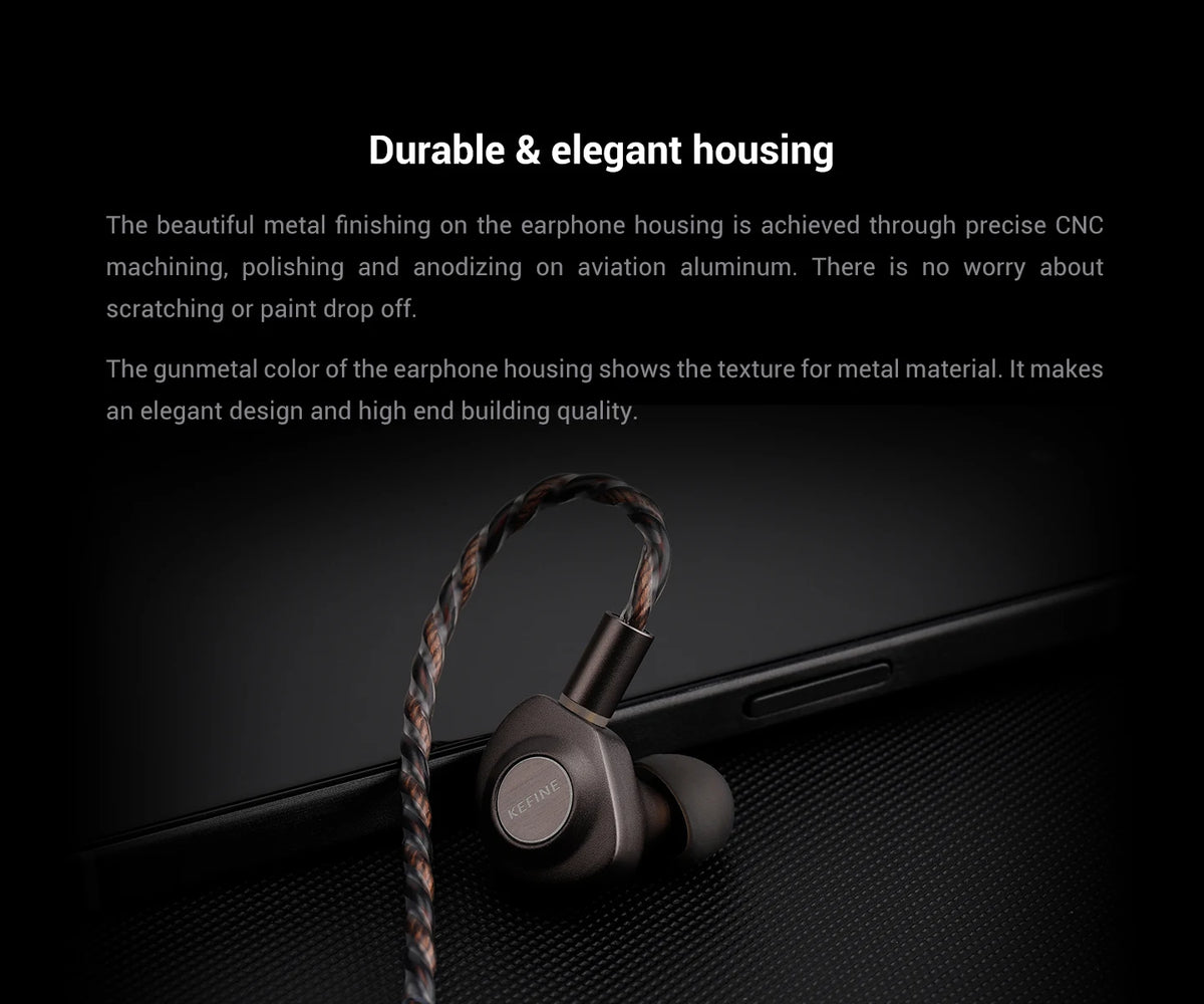 KEFINE Delci HiFi Wired IEM Earphones with 10mm DLC+PU Dynamic Driver, CNC Metal Housing, Detachable 0.78mm 2Pin Cable