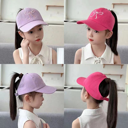 Bows Children Baseball Caps Hollow Empty Top High Ponytail Caps Adjustable Kids summer Sun Hats Boys Girls Hip hop Baseball Hat