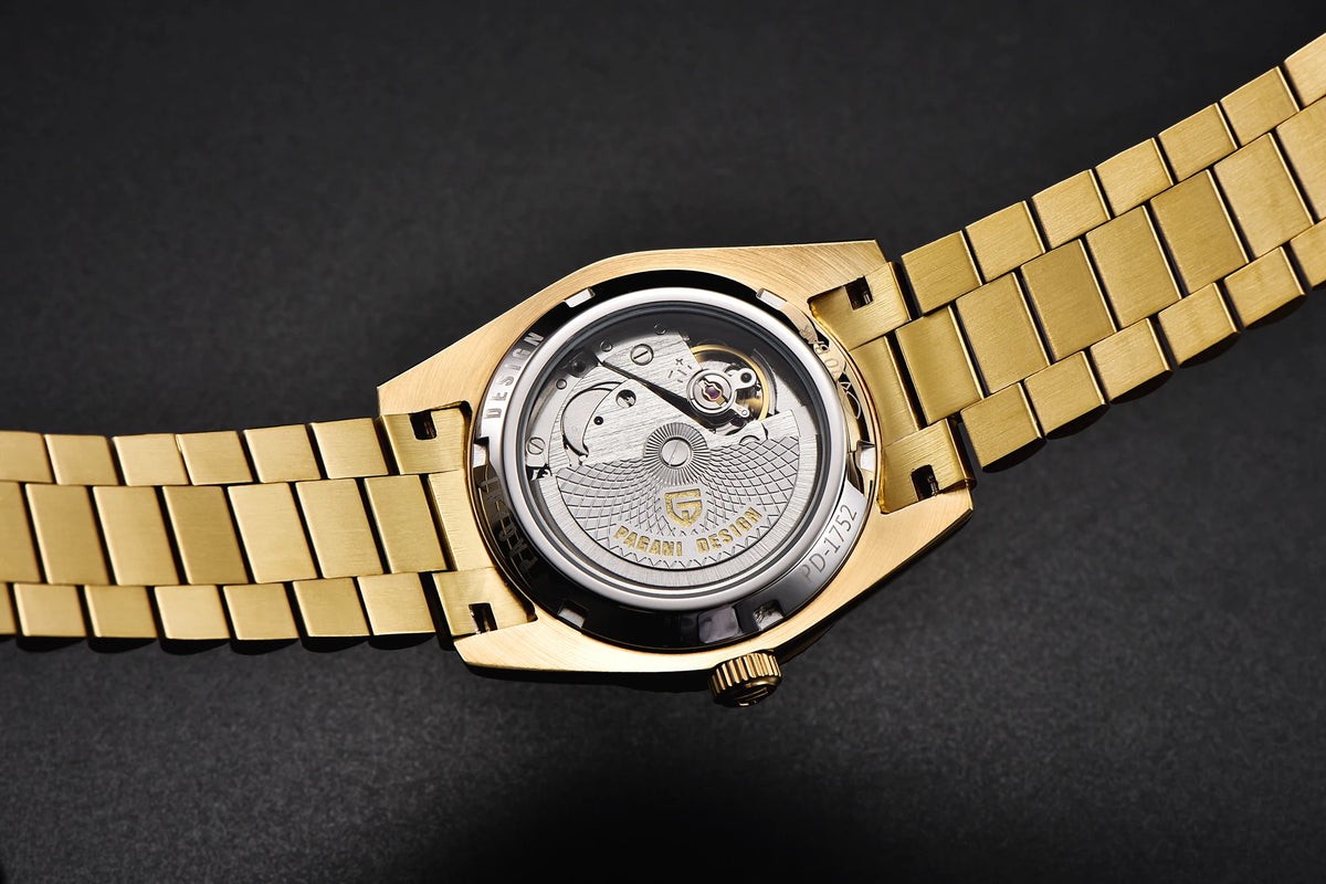 PAGANI DESIGN Luxe herenhorloge met saffierglas, lichtgevende wijzers, roestvrij staal, week- en datumweergave, mechanisch, waterdicht, ST16 herenhorloge