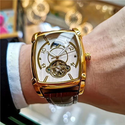 [Reloj mecánico de lujo con tourbillon] Reloj mecánico de lujo con tourbillon ligero para hombre: modelo de gama alta totalmente automático, con un moderno diseño «esqueleto», ideal para un atuendo profesional o