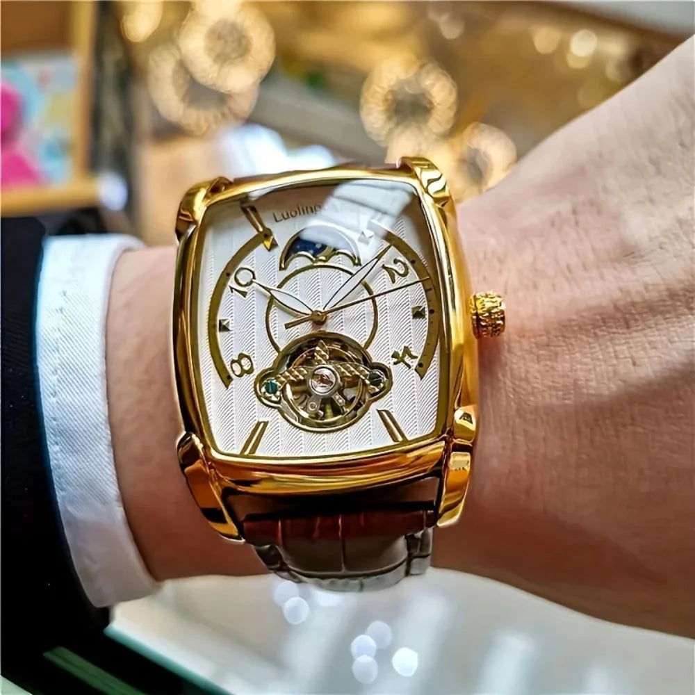 [Reloj mecánico de lujo con tourbillon] Reloj mecánico de lujo con tourbillon ligero para hombre: modelo de gama alta totalmente automático, con un moderno diseño «esqueleto», ideal para un atuendo profesional o