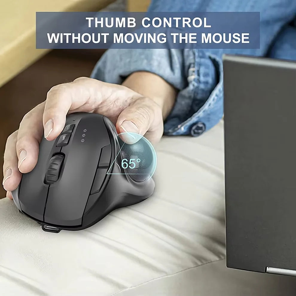 2400DPI Trackball Mouse, 2.4G & Bluetooth Rechargeable Mouse with EVA Case Bag Vertical Ergonomic Mice for Laptop iPad MacBook