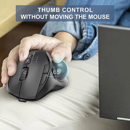 2400DPI Trackball Mouse, 2.4G & Bluetooth Rechargeable Mouse with EVA Case Bag Vertical Ergonomic Mice for Laptop iPad MacBook