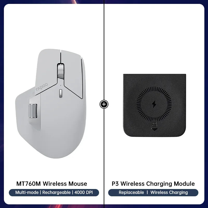 Rapoo MT760/MT760Mini Multi-mode Rechargeable Wireless Bluetooth Mouse Ergonomic 4000 DPI Supports Up to 4 Devices Office Mice