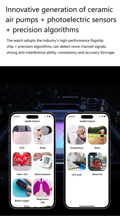 2026New Blood Pressure Air Pump Airbag Accurate Measure Smart Watch Men Micro Physical Examination Health ECG Smartwatch NFC BOX