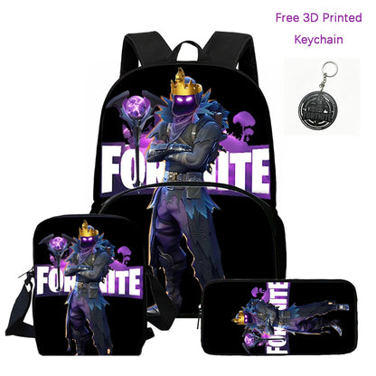 FORTNITE 3Pcs Lightweight Backpack With Front Pocket,Crossbody Bag&Pencil Case For Age 5-10 Boys Girls,Free 3D Printed Keychain
