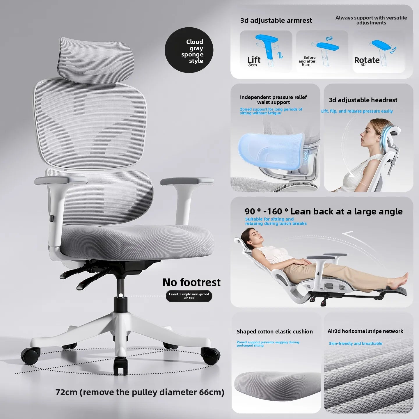 Ergonomic Office Chair Comfortable Long Sitting Home Gaming Computer Recliner Nap Chair Adjustable Height Lumbar Support Swivel