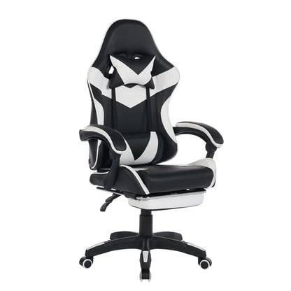 360 ° - Swivel Ergonomic Racing Design Gaming Chair Leather High Back Office Chair Height Adjustable Task Chair, Black&White
