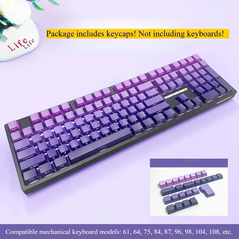 New 133 Keys Gradient Green Shine Through Keycaps Side Printed PBT Keycap Cherry Profile Double Shot for Mechanical Keyboards