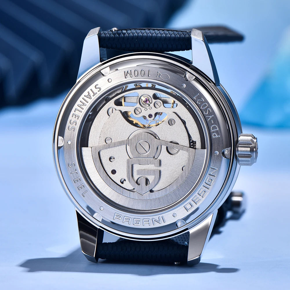 PAGANI DESIGN – Mekanisk luksusur til mænd, 41 mm, safirglas, læderrem, vandtæt, pilotstil, med tourbillon og månefase